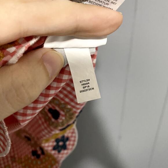 Madewell Red Embroidered Gingham Scalloped Hem Preppy Cottagecore Tank Top S - Picture 4 of 8